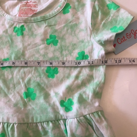 Cat & Jack Girls Green Shamrock Short  Sleeves Pocket Babydoll Style Dress S 6/7 - Picture 8 of 10